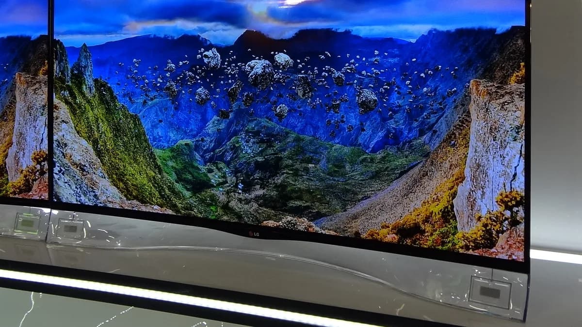 Modern television on display showing picture quality