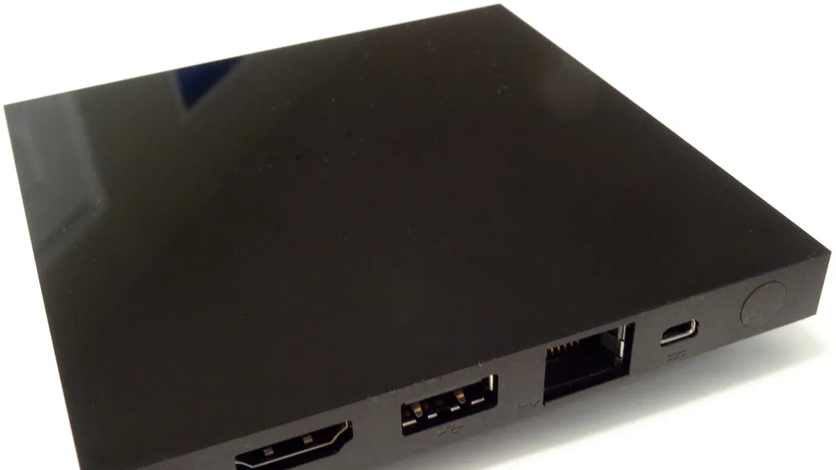 Android TV streaming box connected to a television