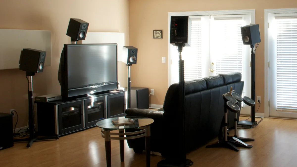 Home theater living room setup with a television