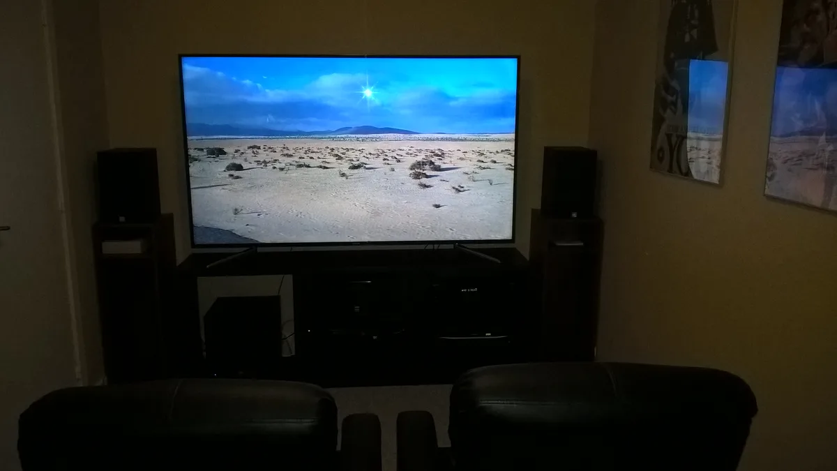 Home theater seating facing a television screen