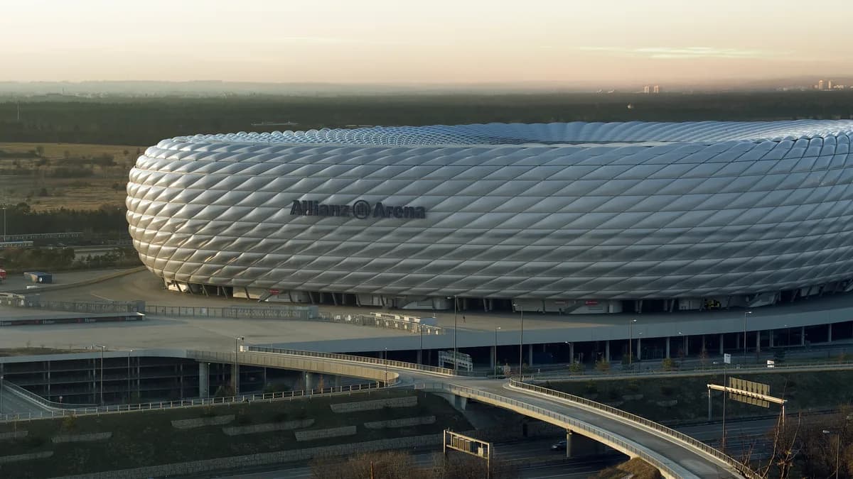 Football stadium exterior on a clear day