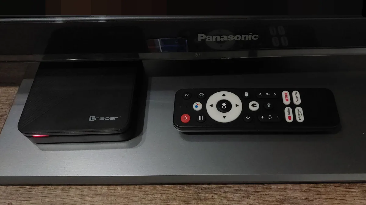 Android TV set-top box connected to a television